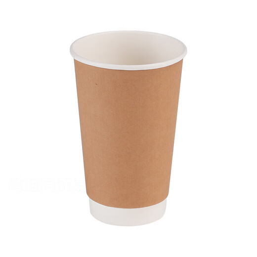 Disposable coffee cup with lid, hot drink cup with lid, commercial take-out packaging cup, soy milk hollow kraft paper cup, 400ml double-layer kraft paper cup, white switch lid, 50 sets