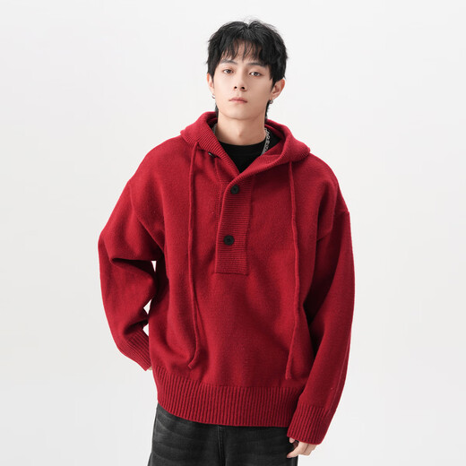 百鹊亭美式重磅连帽毛衣卫衣男秋冬款潮牌高级休闲针织衫宽松慵懒外套男 深灰色【高品质】 XL