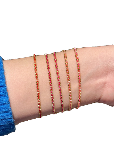 Junbu France Light Luxury Little Red Rope Braided 18K Gold Bracelet Lucky Bracelet Adjustable Women's Safe and Happy Bracelet 1_Fluorescent Pink