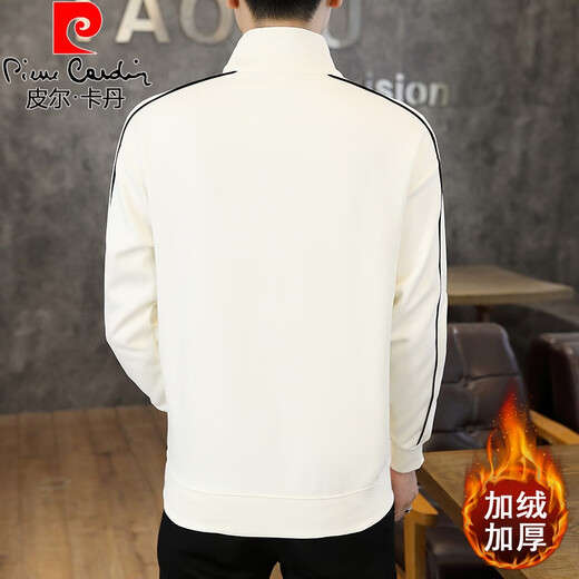 Pierre Cardin half-zip sweatshirt men's spring and autumn velvet thickened stand collar top casual handsome half turtleneck warm bottoming shirt 6657 black style velvet L (about 125~140Jin Jin is equal to 0.5 kg can be worn)