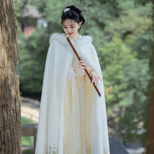 Libaixin Cloak Hanfu Women 2025 Autumn and Winter New White Long Velvet Thickened Ancient Costume Cape Super Fairy Ancient Style Shawl White One Size Thickened Shawl