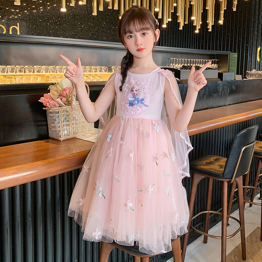 Anneyol Snow White Dress Frozen Girls Summer Dress Older Baby Spring Autumn Puffy Gauze Skirt A841 Pink 110