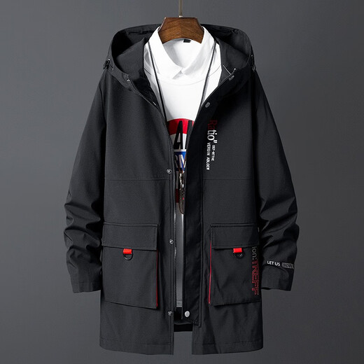 Kaduton M-8XL Fat Extra Large Size Men's Windbreaker Spring and Autumn Extra Fat Extra Large Medium-Length Coat Fat Guy Extra Large Loose Coat Black 7XL Recommendation 230-250Jin Jin is equal to 0.5 kg