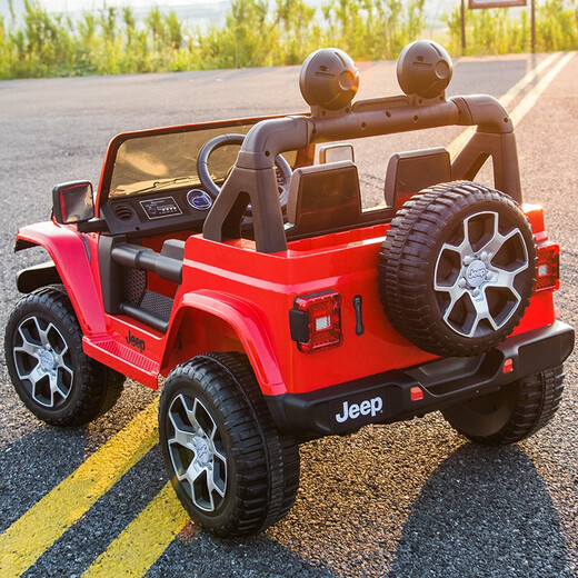 Xingchenhao Jeep children's electric car four-wheel drive baby four-wheel toy can sit on the child's remote control off-road Wrangler red four-wheel drive + remote control + leather seat + soft wheels