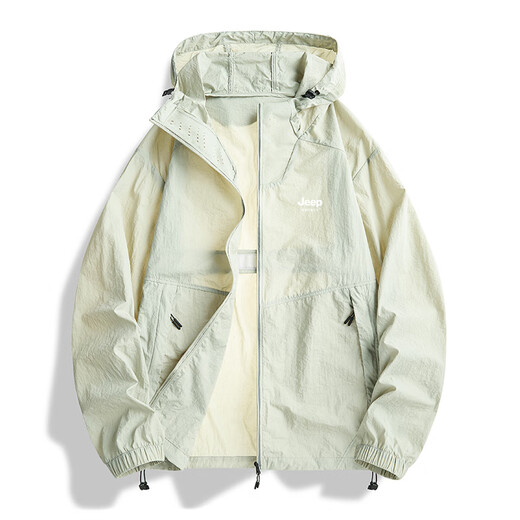JEEP SPIRIT Jeep sun protection clothing for men and women, summer lightweight outdoor skin clothing, ice silk sun protection clothing, fishing thin jacket, men's T91 bean green M 120-135Jin Jin is equal to 0.5 kg