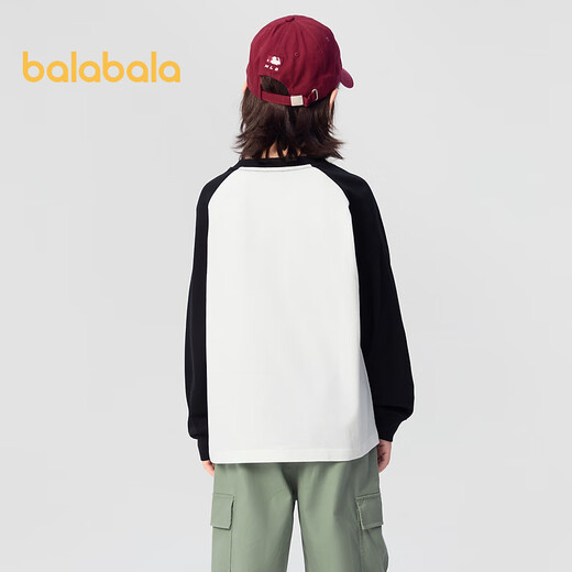 Balabala children's clothing boys long-sleeved T-shirt girls bottoming shirt spring and autumn children's cotton top black and white tone 00491 90
