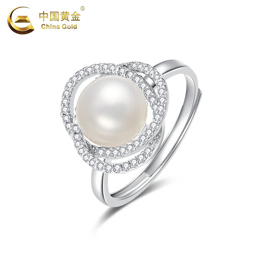 China Gold (CHINA GOLD) S Silver Pearl Ring Women's New Simple Vegetarian Ring Index Ring Valentine's Day Birthday Gift Year of the Horse Animal Year Gift Pearl Ring