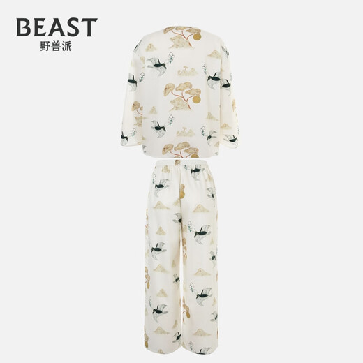 Brutalist Autumn Thoughts Series Mingyue Chinese Style Cotton Print Couple Pajamas Long Sleeve Pants Set Women M