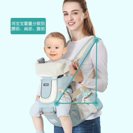 戈迈斯婴儿背带腰凳前抱式抱娃神器儿童背婴带横抱式宝宝坐凳婴儿抱抱托 薄荷绿-豪华四季轻便款