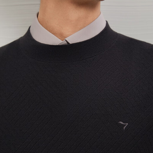 Qipai round neck sweater men's winter jacquard texture comfortable and warm men's casual all-match sweater black S (165)