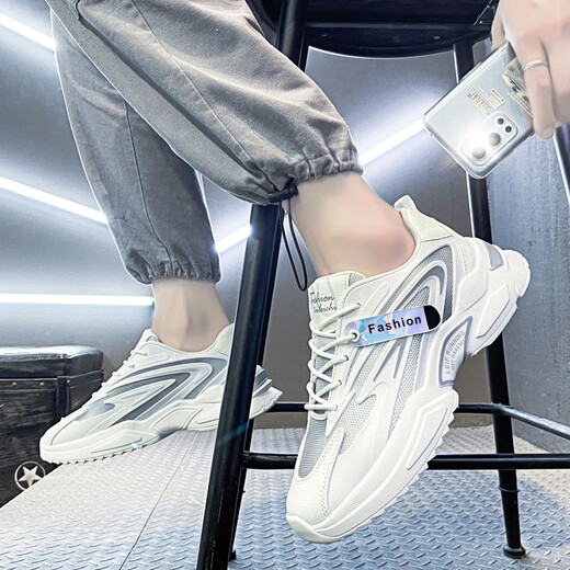 MVP BOY chaussures pour hommes à la mode 2025 chaussures super chaudes tendance nationale chaussures de sport d'automne chaussures de course respirantes à semelle souple pour hommes chaussures de papa hommes speed step X9920 blanc gris 44