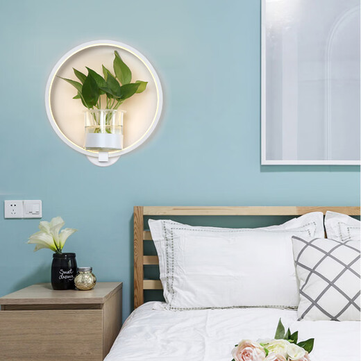 Miaopule modern minimalist Nordic creative living room restaurant stair aisle lamp study bedroom bedside lamp hydroponic plant wall lamp square white LED warm light