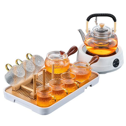 Glass tea set small set household tea making set living room kung fu tea cup side handle teapot simple office tea set 10-head hammer pattern side handle pot + hammer pattern reasonable + filter + 6 tall bowls and cups
