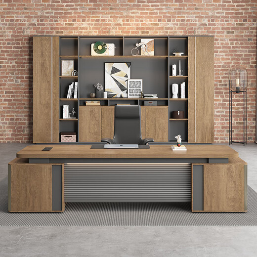 Fubaisen boss desk office desk high-end light luxury president simple modern manager desk and chair combination double cabinet executive desk executive desk 3.2*0.9 meters boss desk