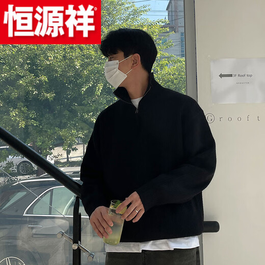 Hengyuanxiang (HYX) sweater simple casual half-zip new sweater for men and women Korean version ins trend solid color lazy lapel outer high-end brand special price broken code gray (high quality) high-end brand special price broken code M