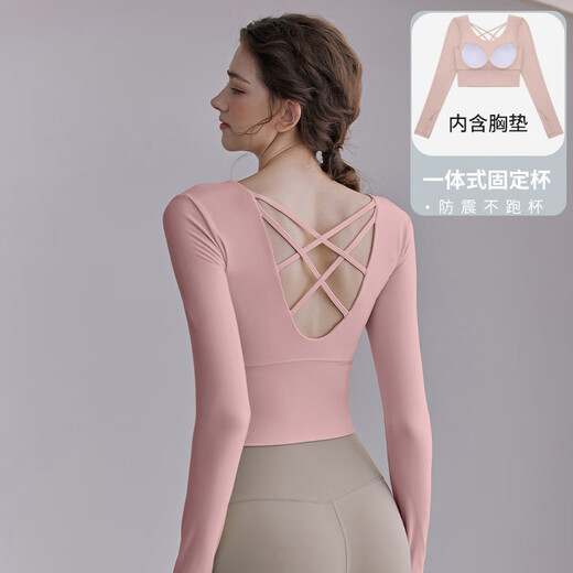 LULULMCCTN nude fitness yoga clothes women's sports tops Pilates professional training with chest pads quick-drying running tights for women black XL