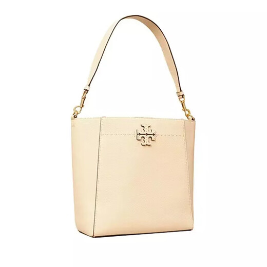 托里.伯奇（TORY BURCH）汤丽柏琦TB女包 牛皮McGraw大容量荔枝纹水桶包单肩包大号26cm 奶油白73338-724