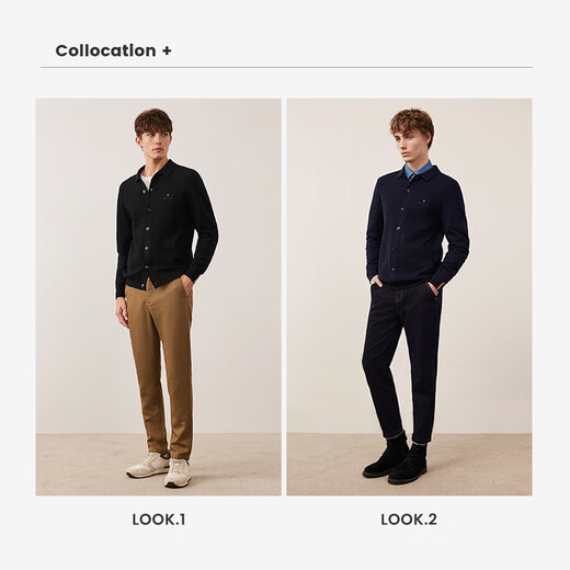 Navigare Italian dinghy all-wool lapel sweater men's knitted cardigan jacket 1344094502 black L/50