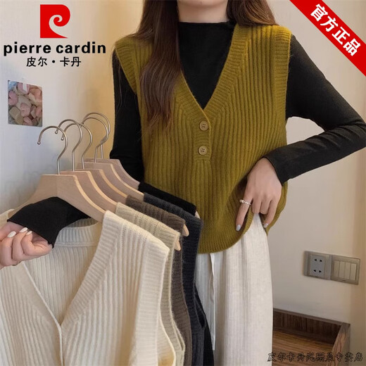 Pierre Cardin cardigan sweater vest women's sweater shirt layering autumn and winter 2024 new inner layer early autumn sweater vest oatmeal color S recommended 80-100