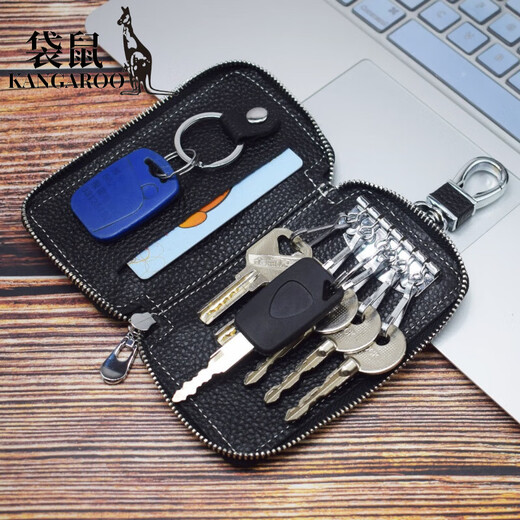 Kangaroo (KANGAROO) new hand-made inner and outer first-layer cowhide key bag household multi-functional card bag storage key bag genuine leather men's burgundy