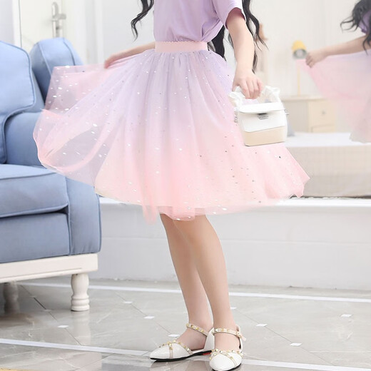 
Pig Pitt (PIG/PETER) girls' skirt summer skirt girls summer short skirt 2025 new children's fashionable princess mesh skirt suit 4118 gradient color + 9889 white 130 cm