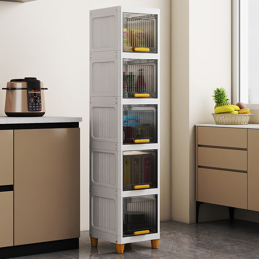 JD Logistics Cracked storage rack multi-layer floor-to-ceiling kitchen household storage cabinet ultra-narrow bathroom side cabinet 25CM wide gray transparent color three layers