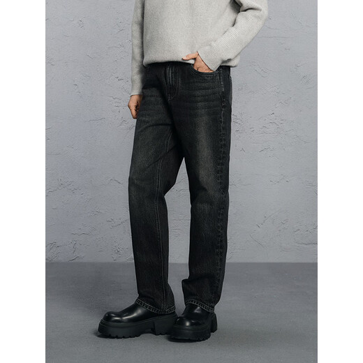 GXG Men's Wear Shopping Mall Same Style Washed Gray Jeans Men's Straight Commuting Trousers Dark Gray 175/L