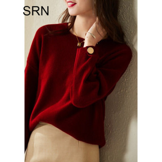 SRN high-end original women's animal year red knitted bottoming shirt 2021 new sweater women's autumn and winter inner tops fashionable red M