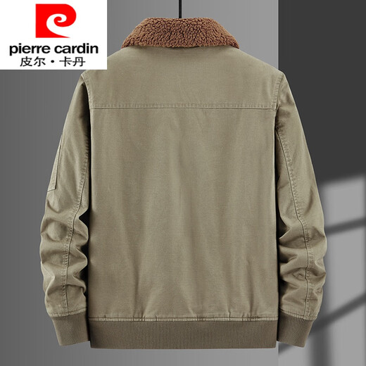 Pierre Cardin fur collar cotton jacket men's autumn and winter velvet thickened cotton. Clothes American high-end workwear flight jacket cotton. Clothes 1811-Black Blue XL Recommended 136-150Jin Jin equals 0.5 kg