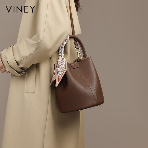 
viney cowhide bucket bag women's bag brand crossbody bag handbag birthday gift for girlfriend and wife [brown] high-end practical shoulder bag large capacity fashion light luxury versatile casual commuting bag