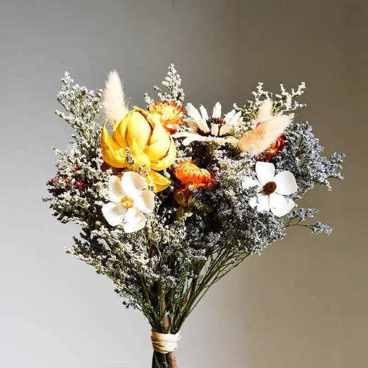 AIMAN dried flowers immortal flower decorative ornaments cotton real flowers small fresh eucalyptus leaves daisies pine cones living room bedroom flower arrangement wealth flower + snow lotus + immortal off-white hydrangea dried flower bag