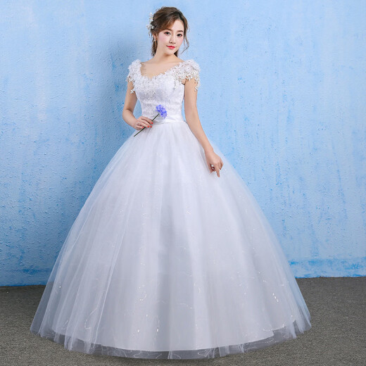 Wedding dress 2024 new bride wedding Korean floor-length slimming one-shoulder wedding dress with straps spring and summer style white S