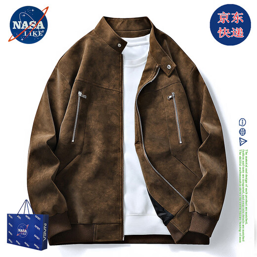NASALIKE official leather jacket men's autumn and winter American lapel leather jacket men's large size warm velvet jacket handsome motorcycle suit N98 brown velvet XL (168-175cm 130-150Jin Jin equals 0.5 kg)