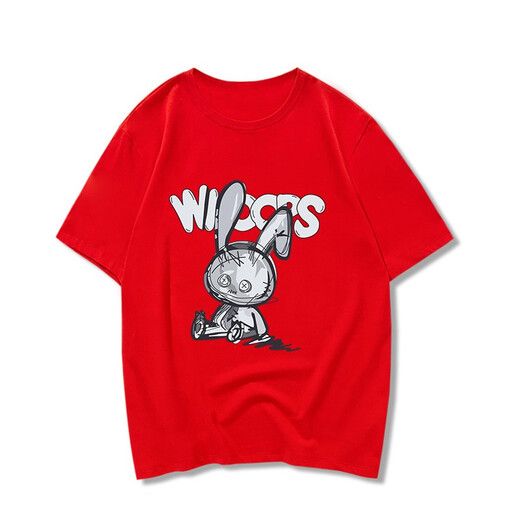 莎妮朵罗大码女装夏装新品胖妹妹显瘦款情侣装卡通印花遮肚子棉T恤16835 红色 4XL 建议175-200斤穿着