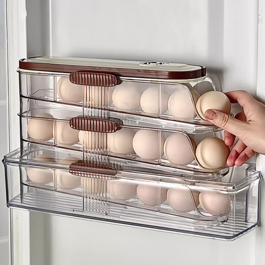ASCOR egg storage box side door storage organizer refrigerator special food-grade rolling device for rolling eggs, fresh-keeping rack holder, double row - three layers