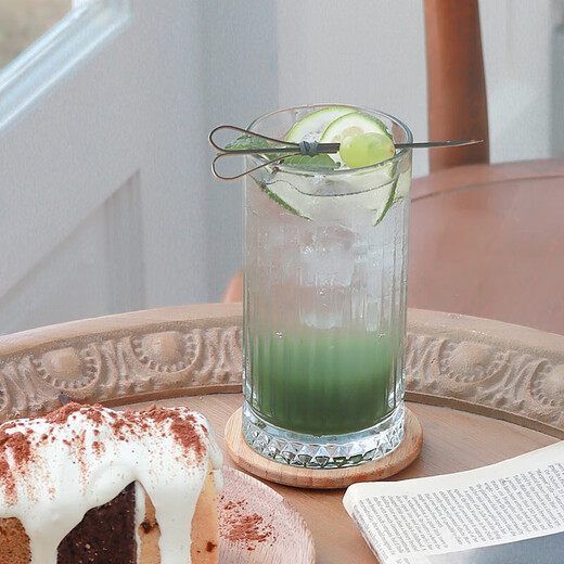 Jison glass ins style coffee cup simple Japanese pinstripe water cup for women heat-resistant thickened glass short large size 270ML