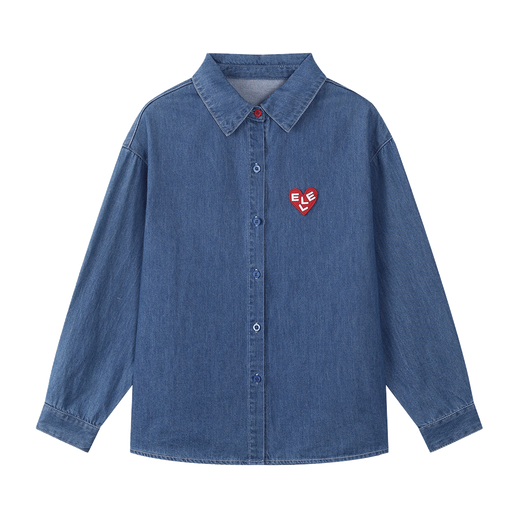 ELLE KIDS Children's Clothing Love embroidered logo mid-length denim shirt girls spring cotton casual comfortable jacket denim blue 160 (S)