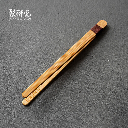 Juyu porcelain tea clip bamboo wooden tea spoon cup clip tea tweezers tea ceremony accessories tea needle scissors pot pen tea shovel Pu'er tea knife E tie rope bamboo long tea clip 21.5*1.2cm