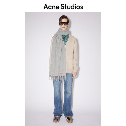 Acne Studios gift solid color fringed wool warm scarf shawl outer light heather gray
