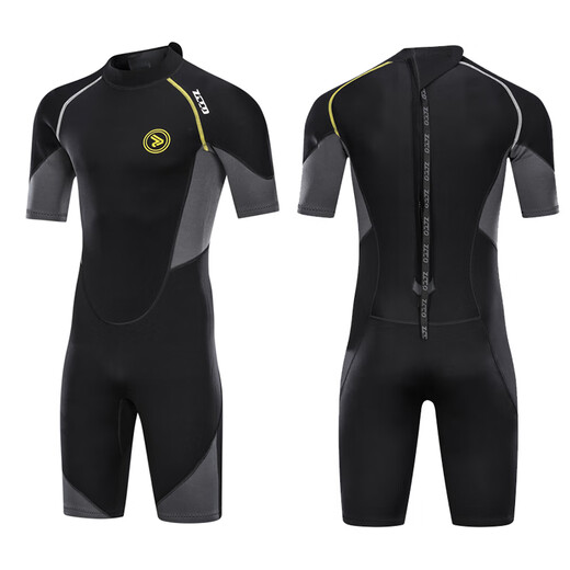 1.5mm men's short-sleeved one-piece swimsuit, women's warm 3MM snorkeling wetsuit, paddleboard surfing couple coach suit 1.5MM black and gray one-piece men's short-sleeved back zipper S