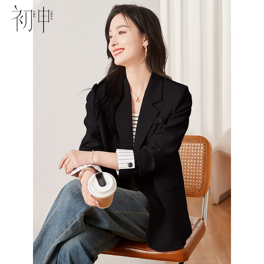 Chu Shen Spring and Autumn Small Suit Women's Fashionable Commuting Casual Formal Suit Jacket S141F4821 Black L