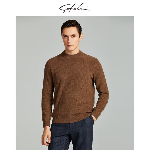 沙驰（SATCHI）男装商场同款男士毛衫2026冬季新款圆领山羊绒保暖毛衣 浅咖 50