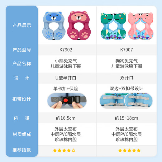 swimbobo宝宝游泳圈 儿童免充气腋下圈 游泳装备婴儿洗澡用具戏水K7907P