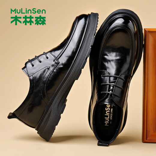 MULINSEN leather shoes men's genuine leather soft-sided formal business casual shoes spring and autumn lace-up round toe soft leather driving shoes for men dad shoes DY-MLS236158 black 40