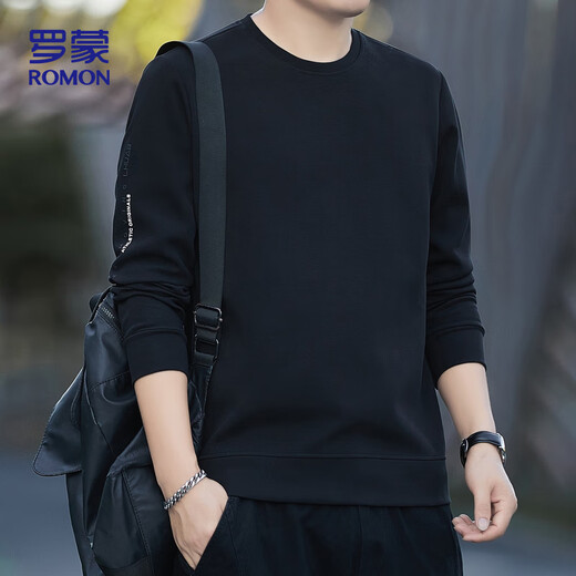 ROMON sweatshirt men's autumn and winter long-sleeved pullover T-shirt casual top comfortable jacket bottoming shirt 8170 black 2XL