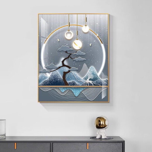 顺吉祥利轻奢电表箱装饰画竖版免打孔现代简约餐厅遮挡电闸箱挂画客厅壁画 JD12045福禄盎然 50*70cm(遮挡40*60)左推拉黑框