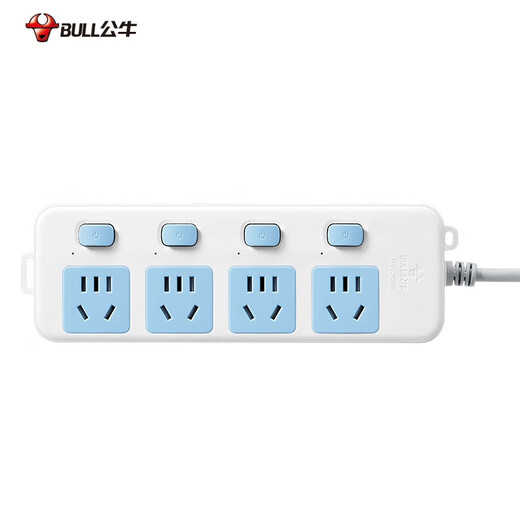 BULL socket 4-position with child protection door independent switching power supply sub-control new national standard socket/socket board/socket strip/socket strip/terminal board/pull line board four-position sub-control - total length 1.8 meters (GN-315)