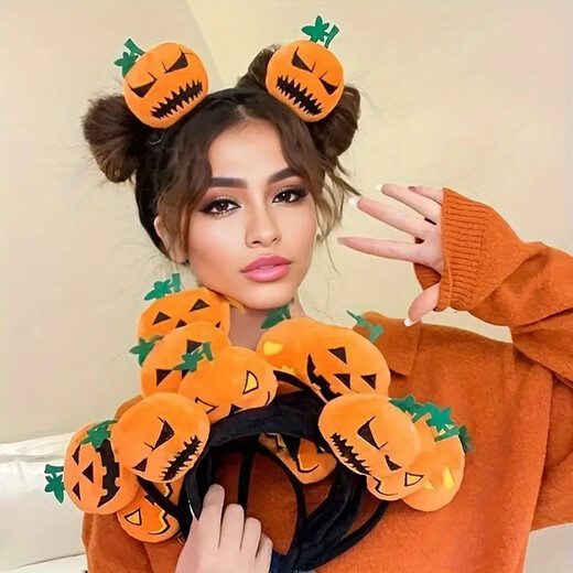 Mengdong Halloween headdress pumpkin headband for women 2025 new cos props jewelry headband children's funny hair accessories hairpin pumpkin headband #1 one size fits all
