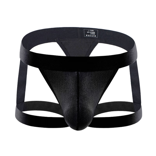 Movik men's underwear, nylon double thong underwear, silky sexy underwear, youth large size thong underwear, hollow T-pants for men, yellow XXL