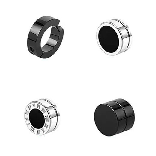 First encounter with men's non-pierced magnetic earrings, titanium steel ear clips, single trendy men, handsome Korean version, trendy Internet celebrities, hip-hop, simple, trendy magnetic earrings, 4 pieces